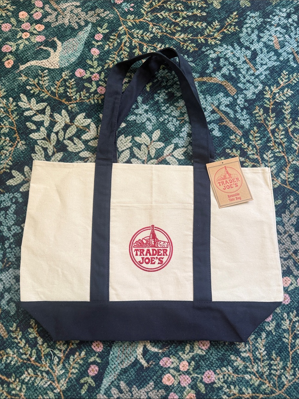 Trader Joe’s Large Tote - navy and cream - NWT